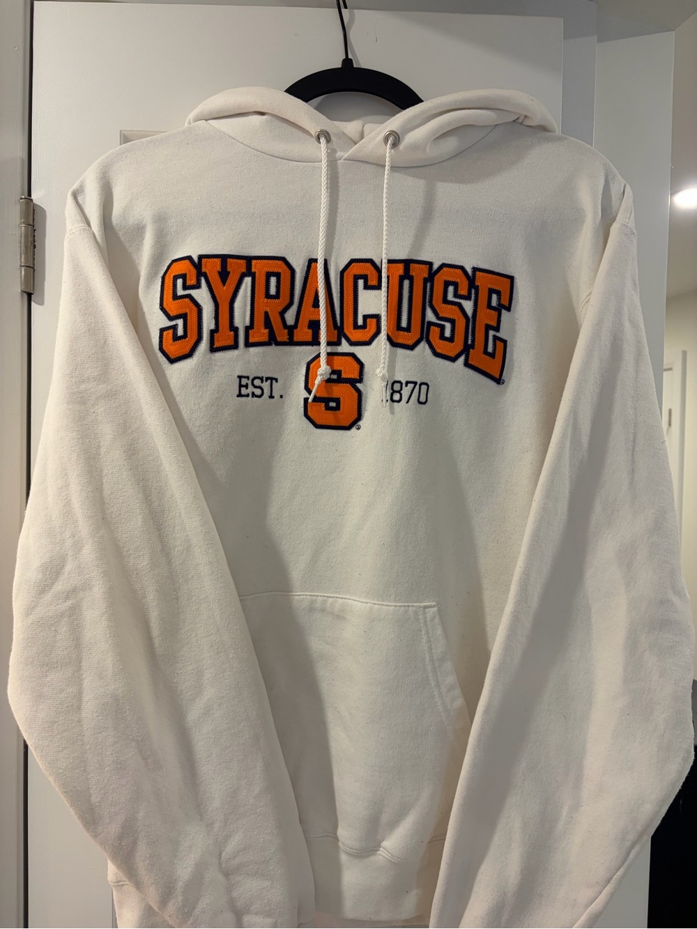 Champion White Hoodie with Orange Syracuse Applique